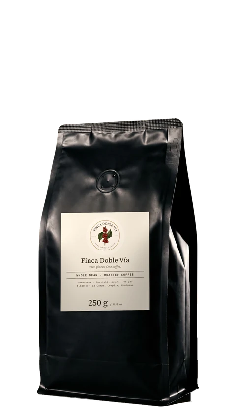 250 g bag of Finca Doble Vía whole bean coffee